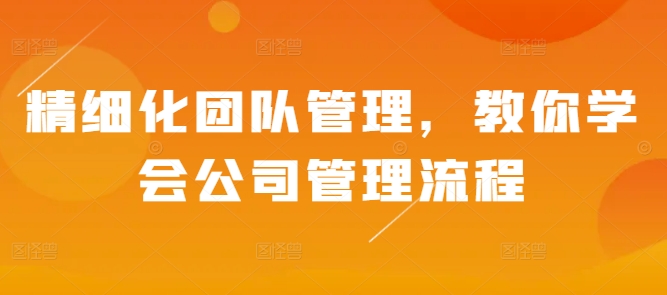 精细化团队管理 教你学会公司管理流程